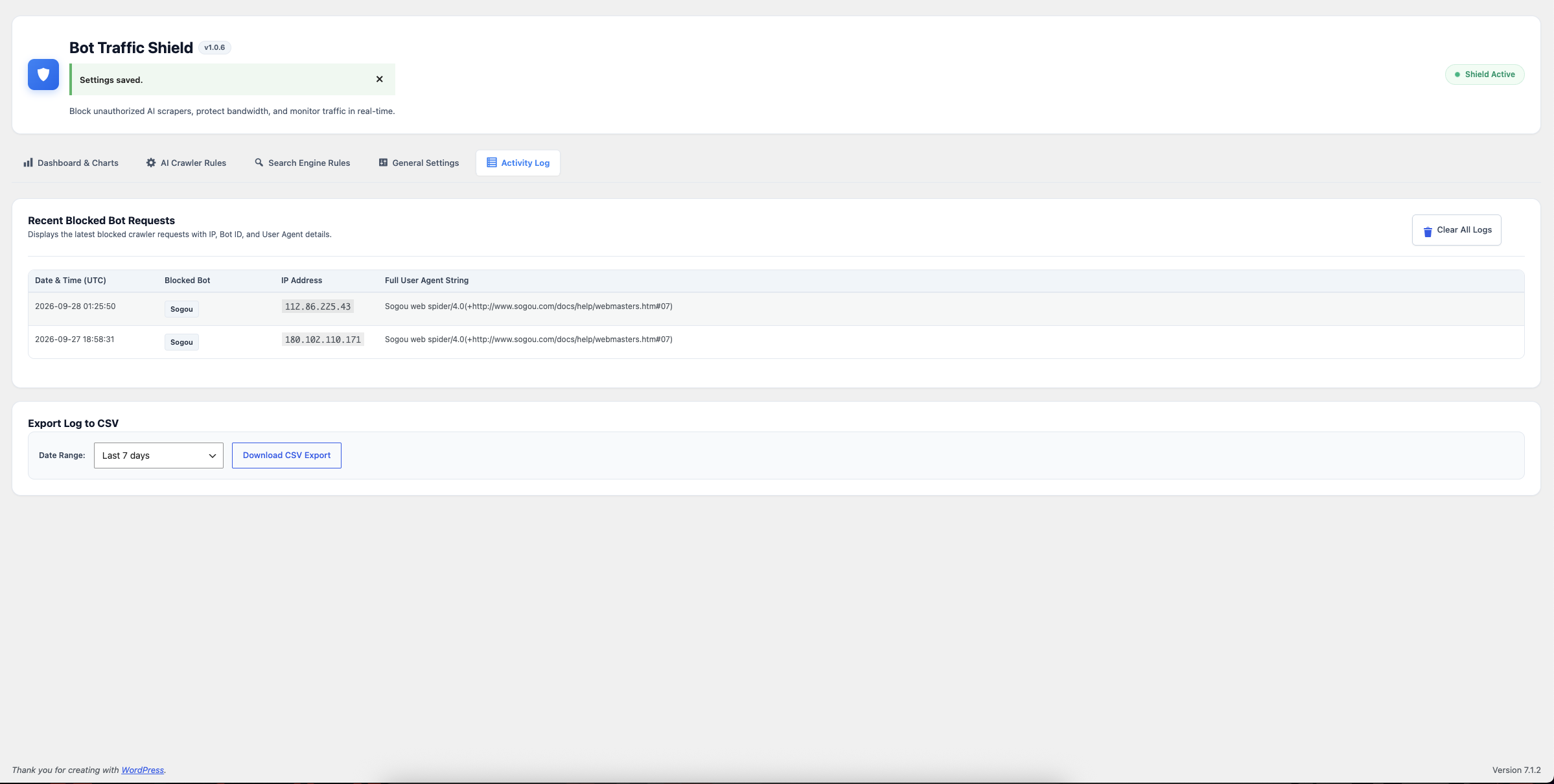 Admin toolbar widget showing real-time blocked count with quick navigation dropdown
