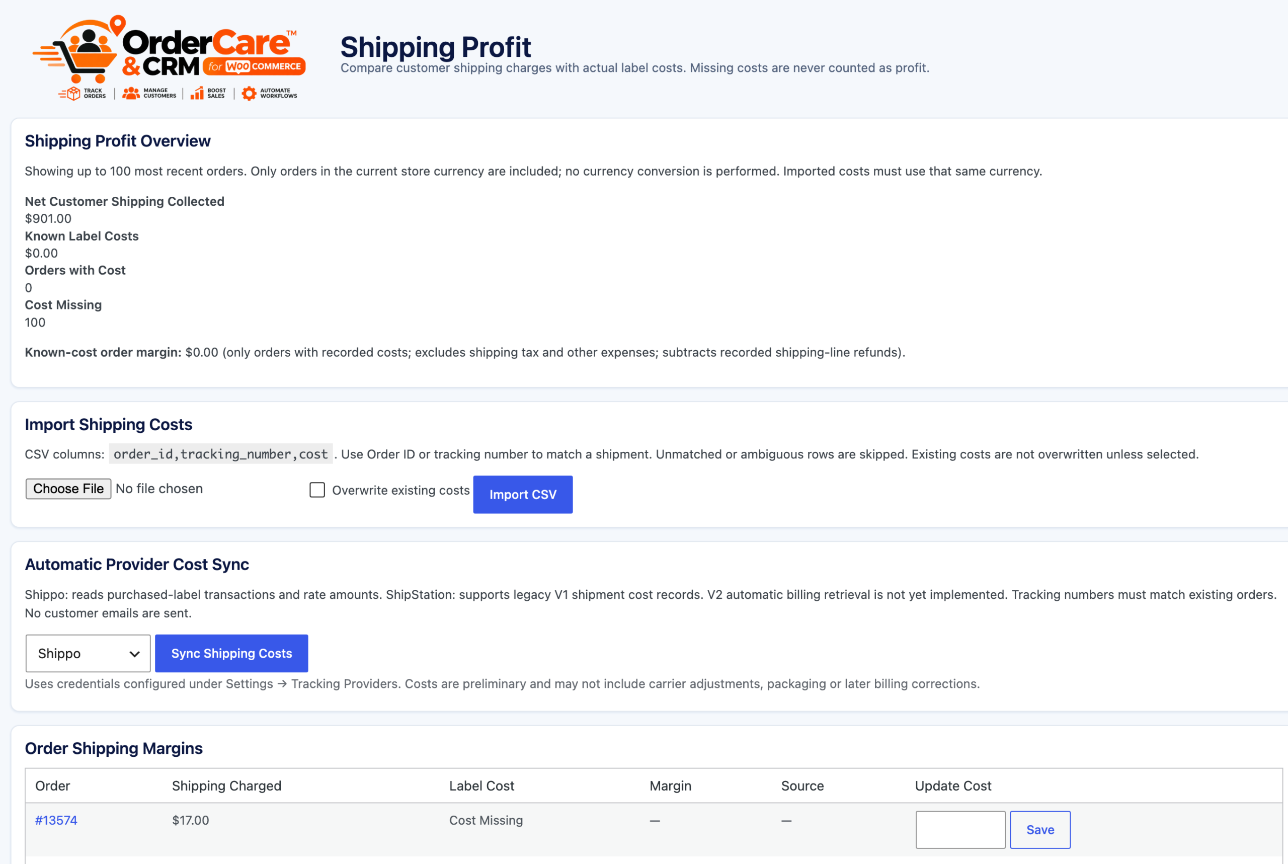 Pro preview: Shipping Profit compares customer shipping charges with recorded label costs.