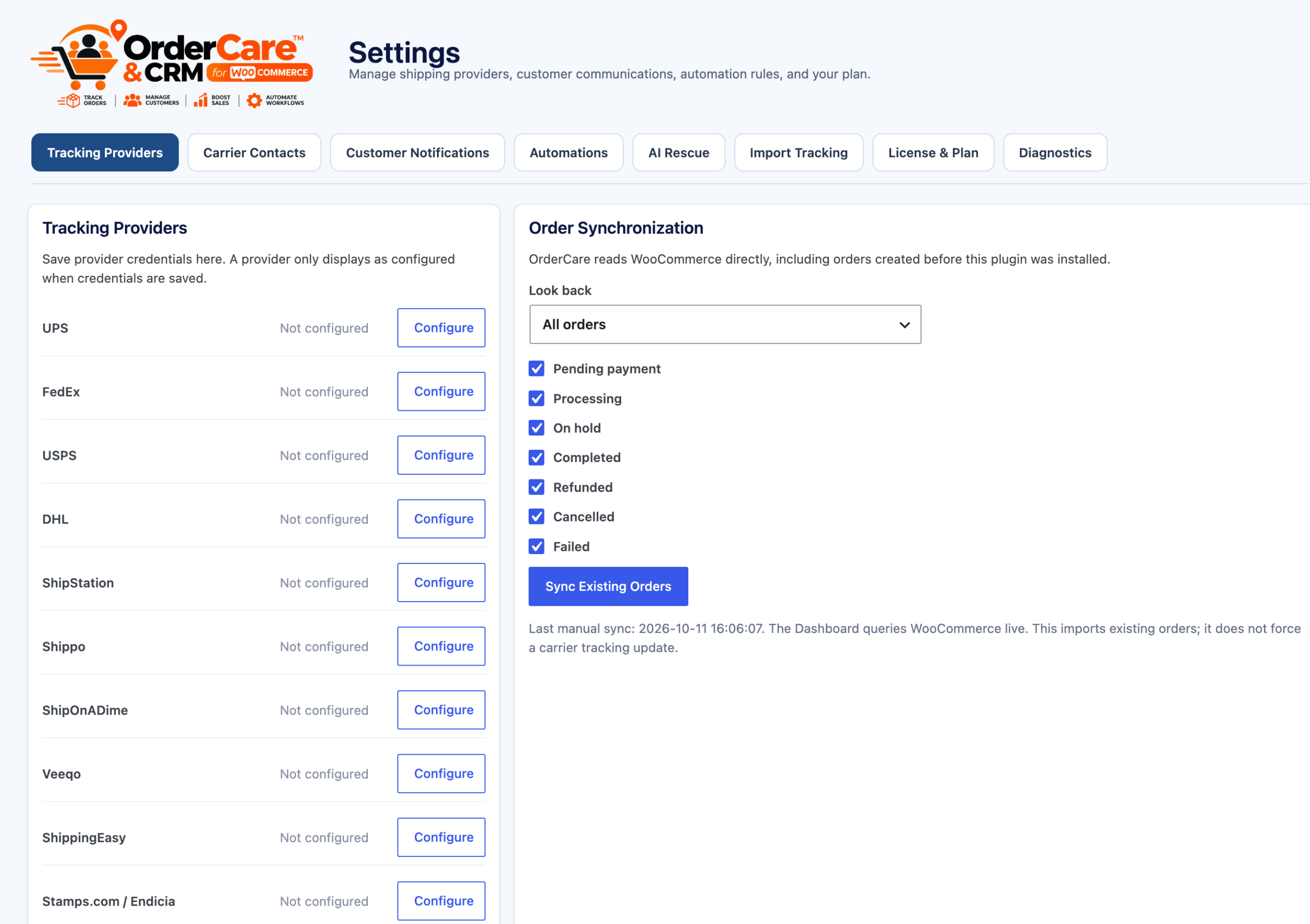 Pro preview: Configure supported tracking providers for scheduled shipment checks.