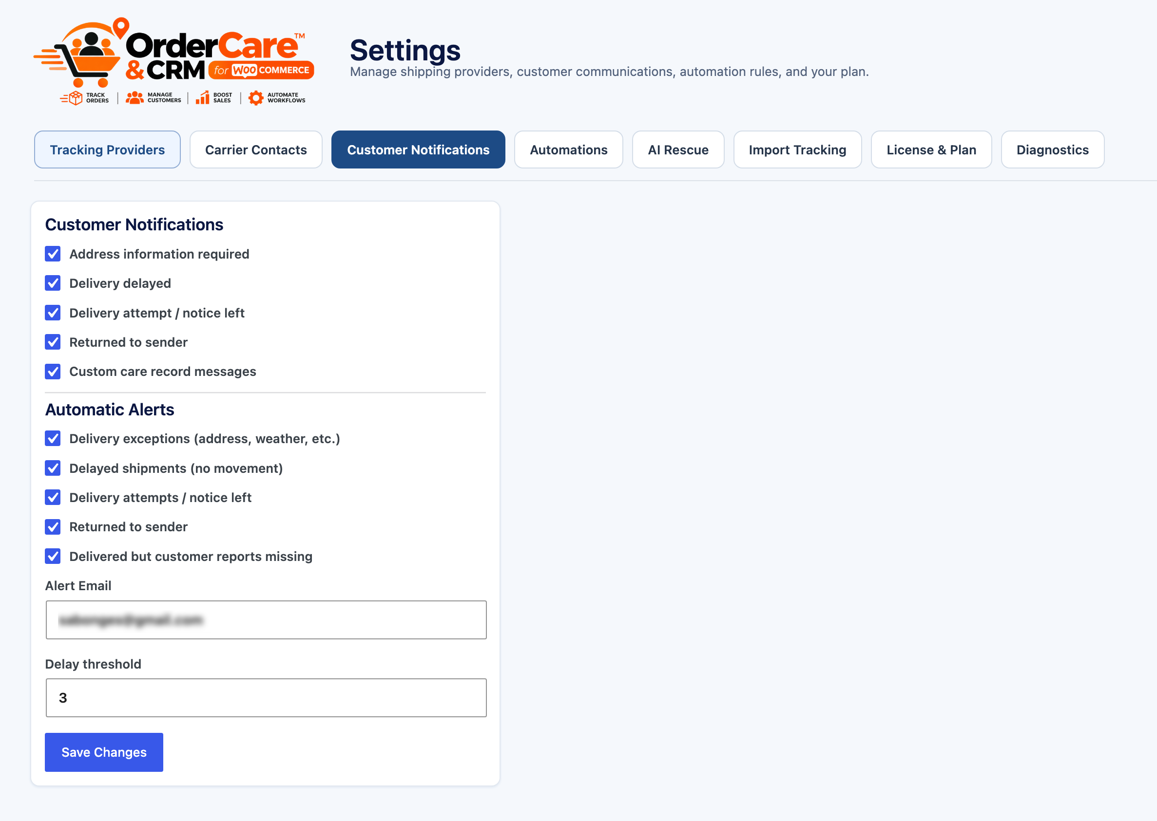 Customer Notifications: Choose customer messages and delivery alerts to enable.