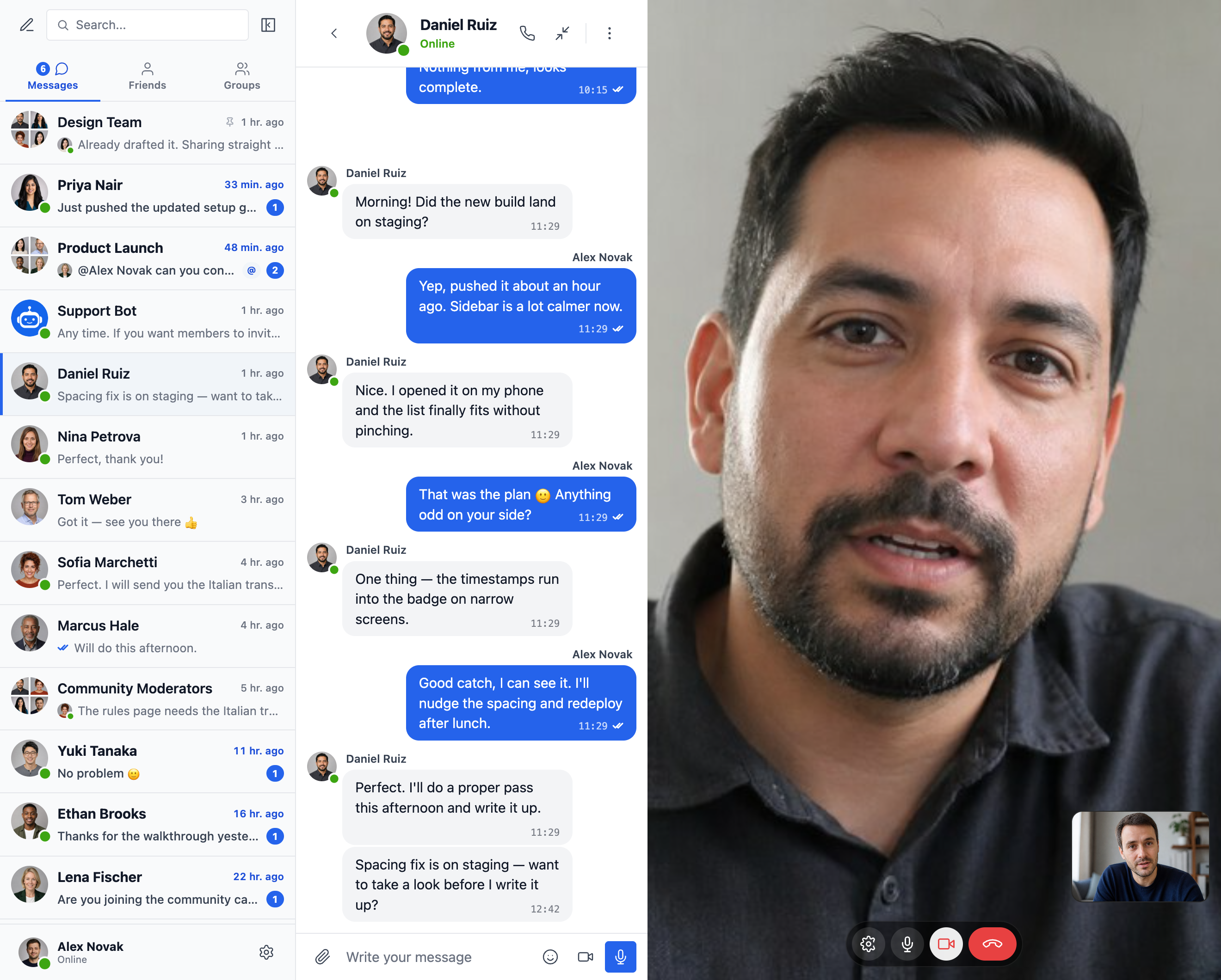 One-to-one HD video and audio calls from any conversation (WebSocket version)