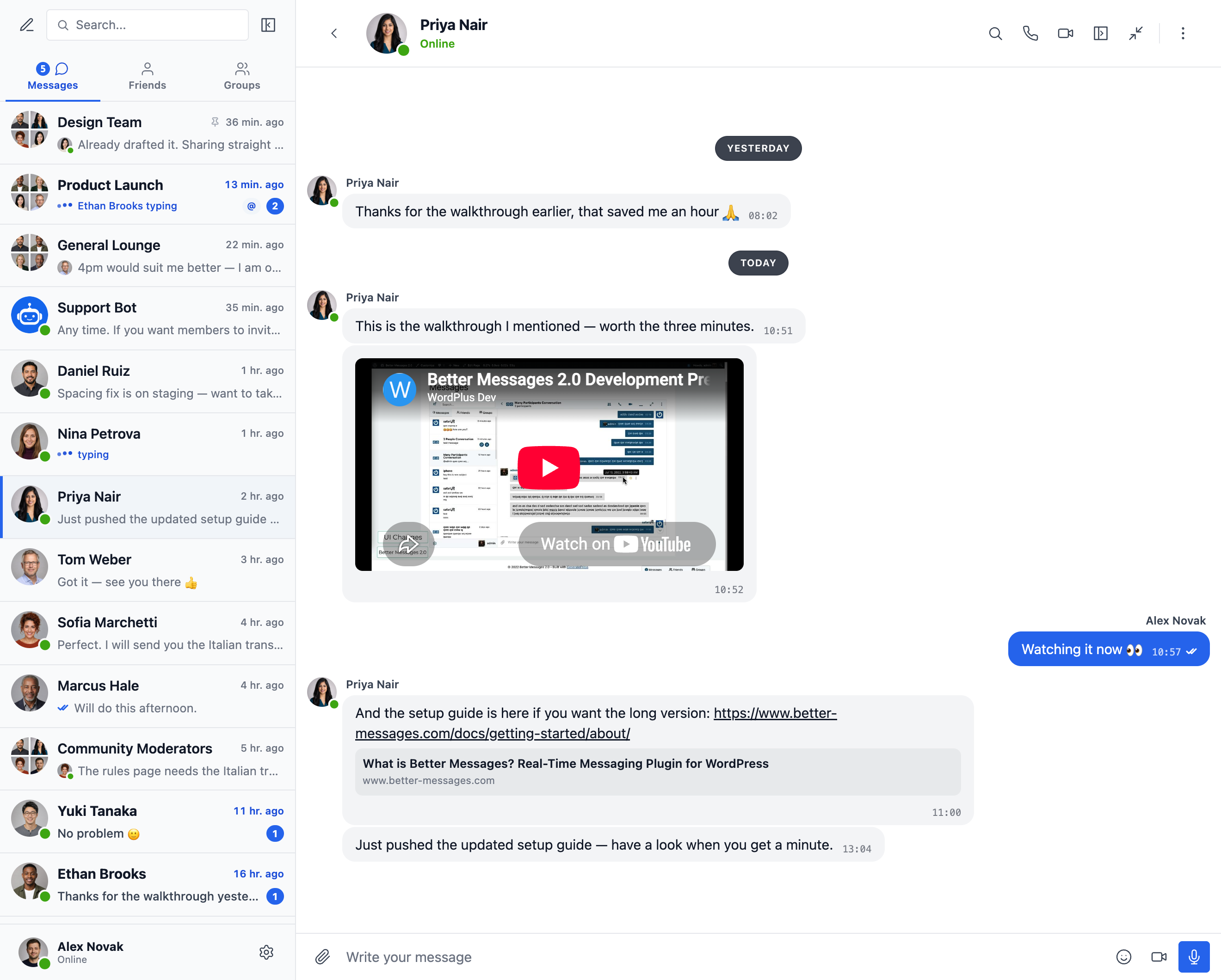 Prévias de vídeo e links incorporados — YouTube, Vimeo, Spotify e mais de 20 provedores oEmbed