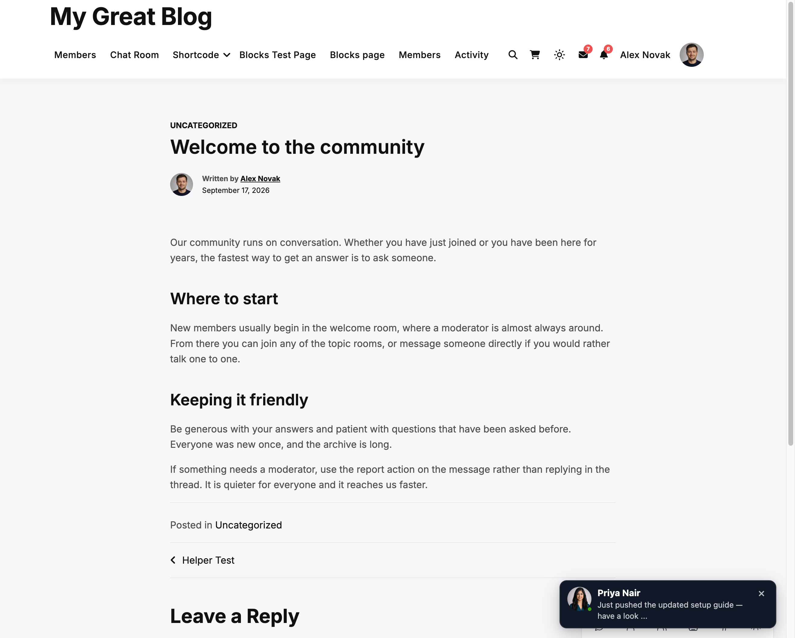 Notificações toast no site para novas mensagens — visíveis em qualquer parte do seu site WordPress