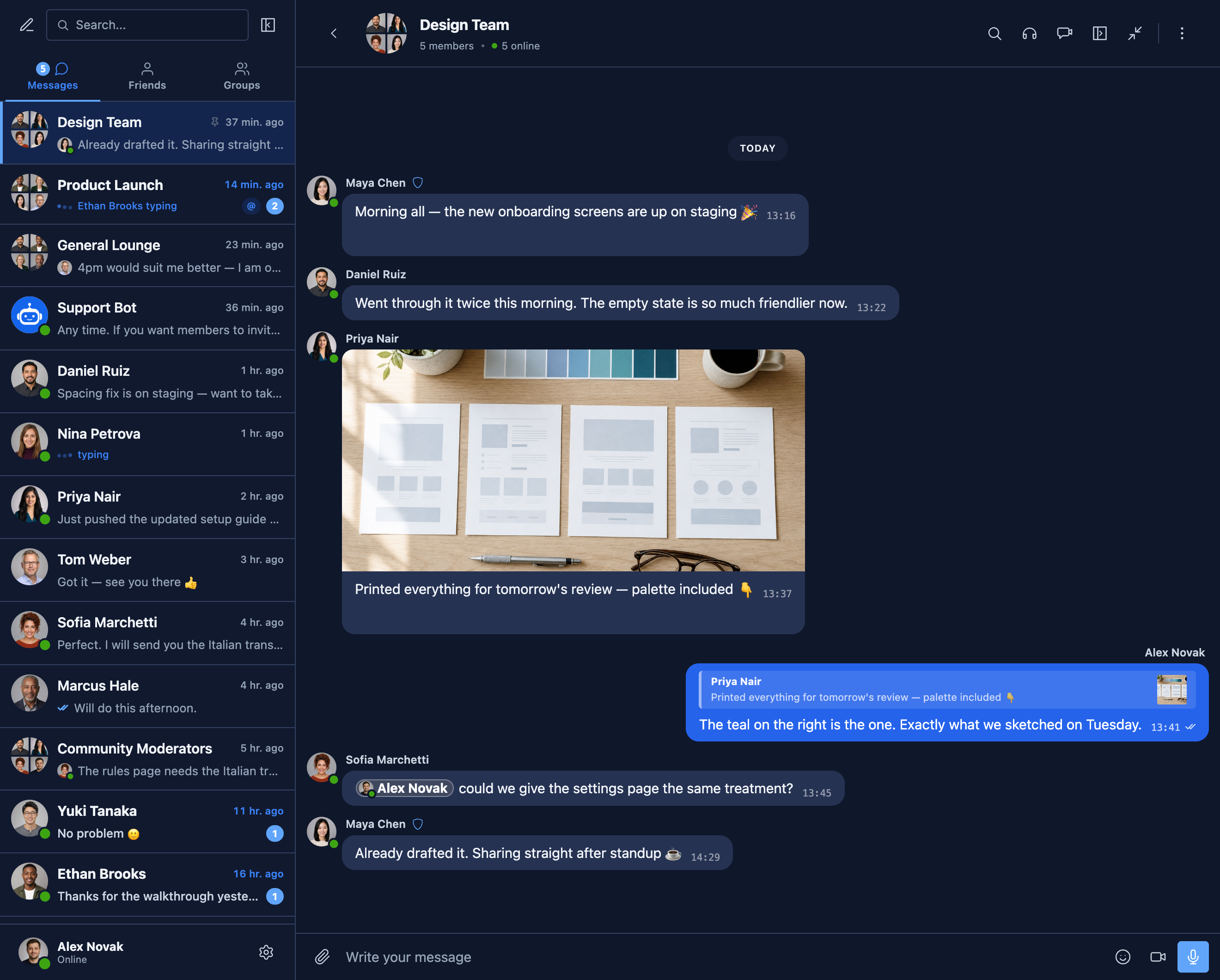 Dark mode across every surface of the messenger