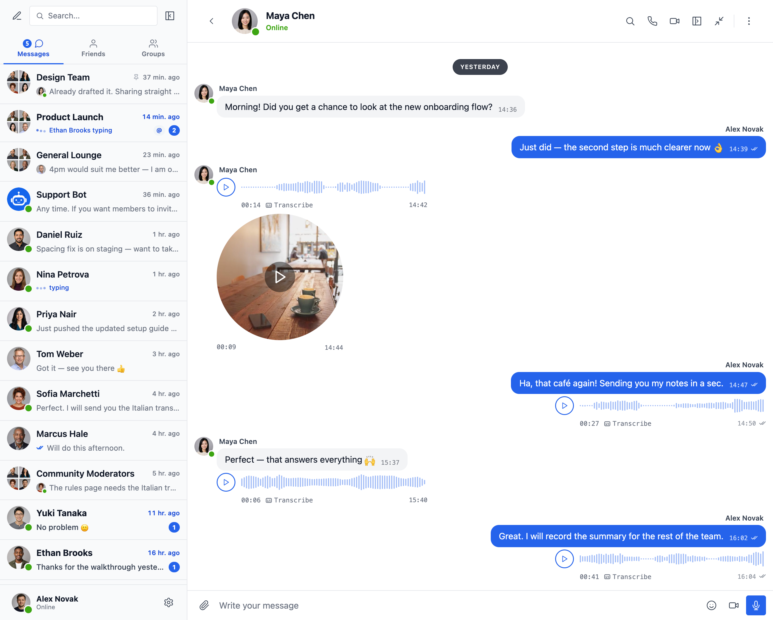 Voice and video messages, with one-tap transcription
