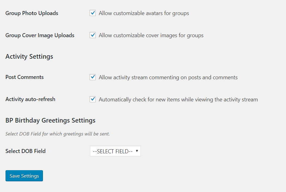 Setting to select profile field