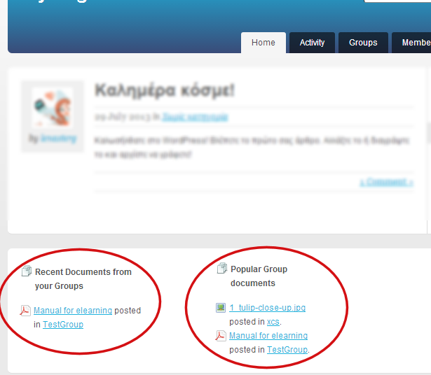 Widget Recent Documents from your groups  and Widget Popular Group Documents