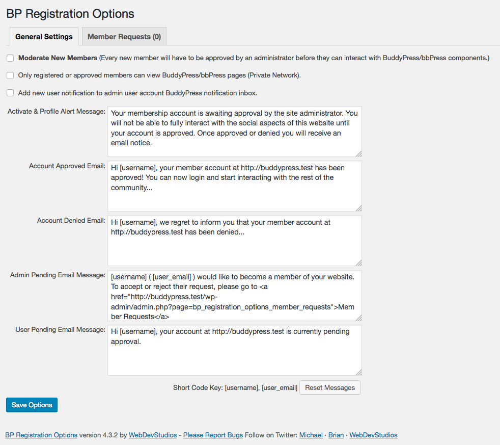 General Settings page: