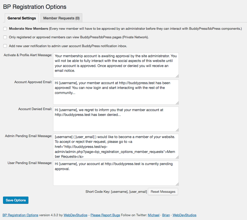 Registration Options for BuddyPress