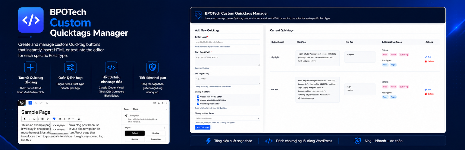 BPOTech Custom Quicktags Manager