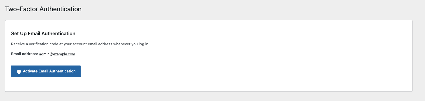 Email authentication setup: verification codes are sent to the account email address.
