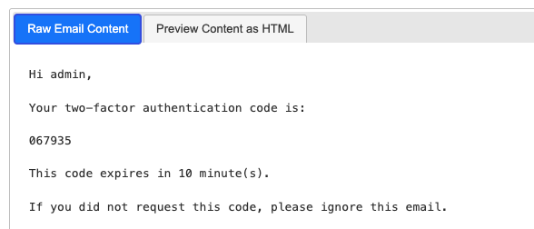An example verification code email.