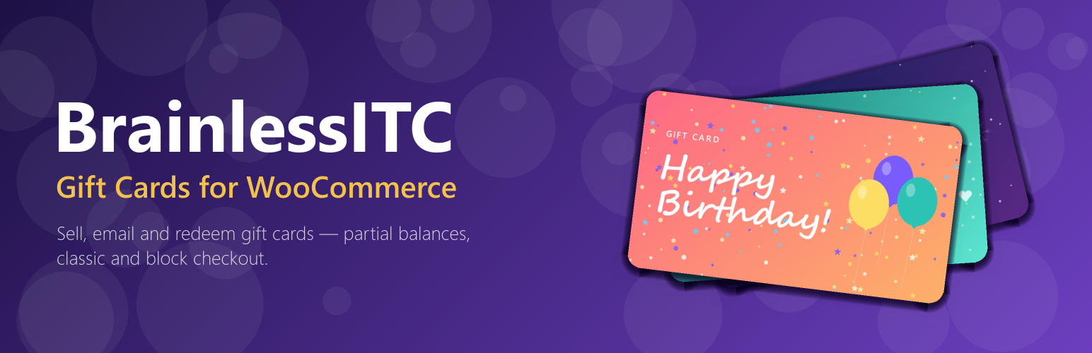 WordPress 外掛 BrainlessITC Gift Cards for WooCommerce 的封面圖片