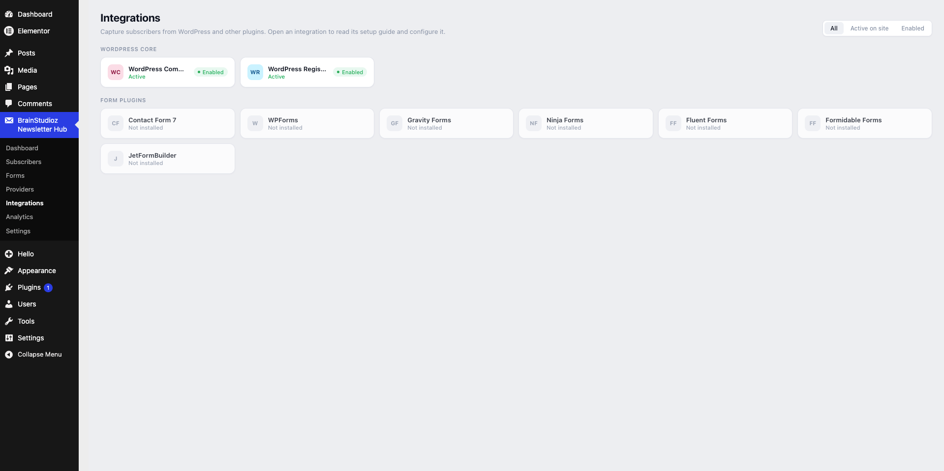 Integrations — capture subscribers from supported WordPress forms and plugins.