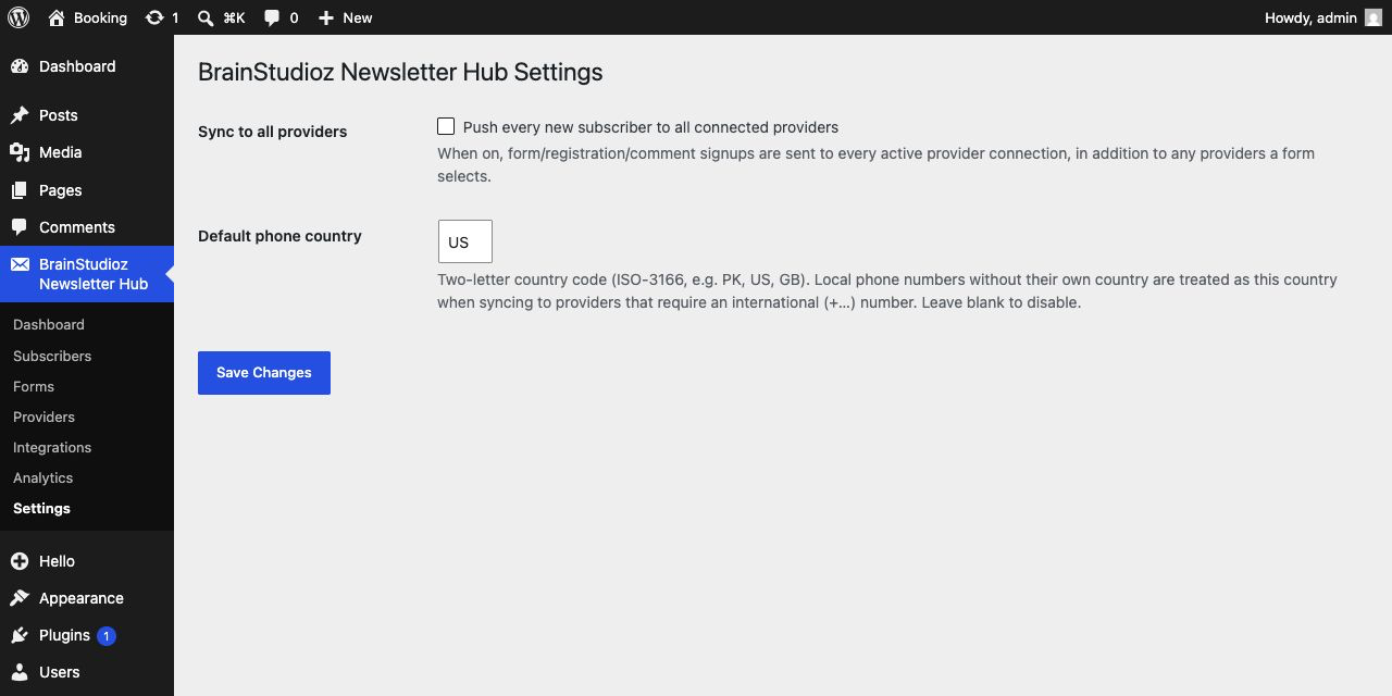 Settings — configure subscriber and synchronization defaults.