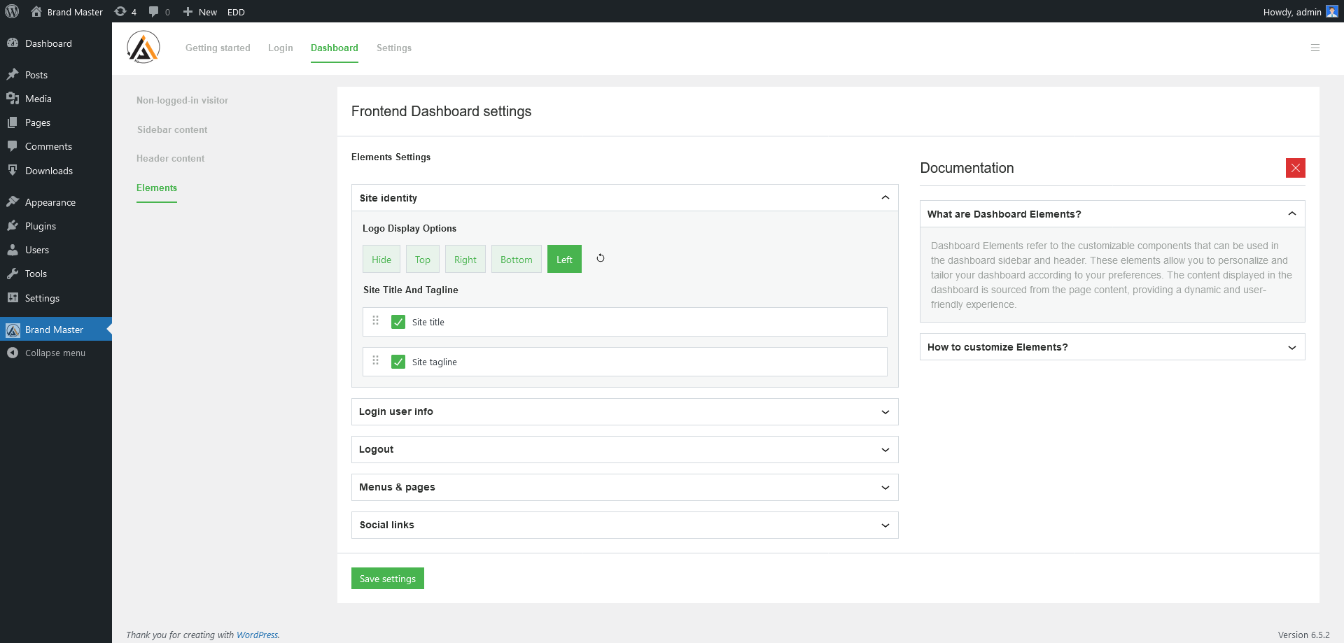 Dashboard - Frontend Dashboard =&gt; Elements