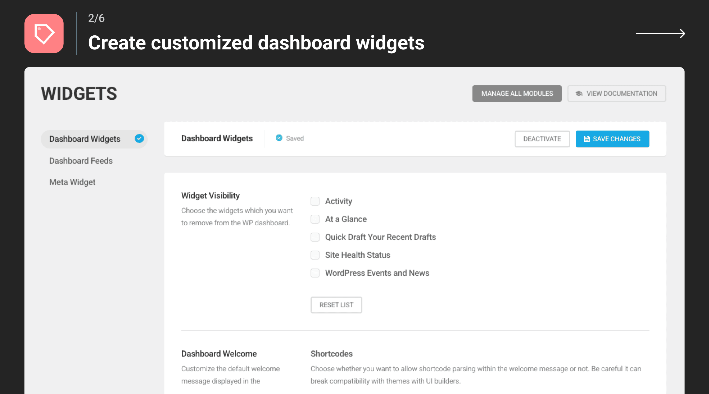 Create customized dashboard widgets
