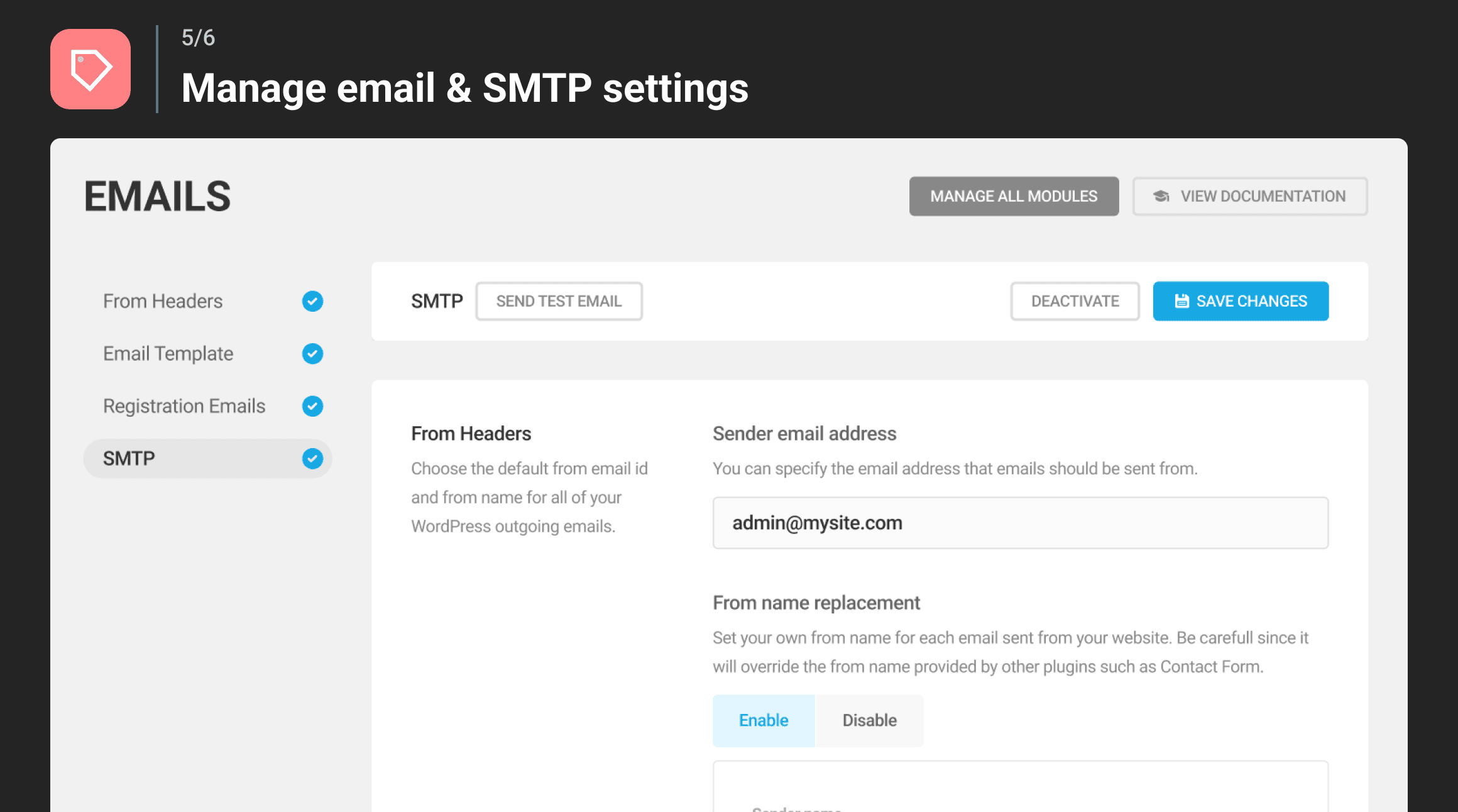 Manage email & SMTP settings