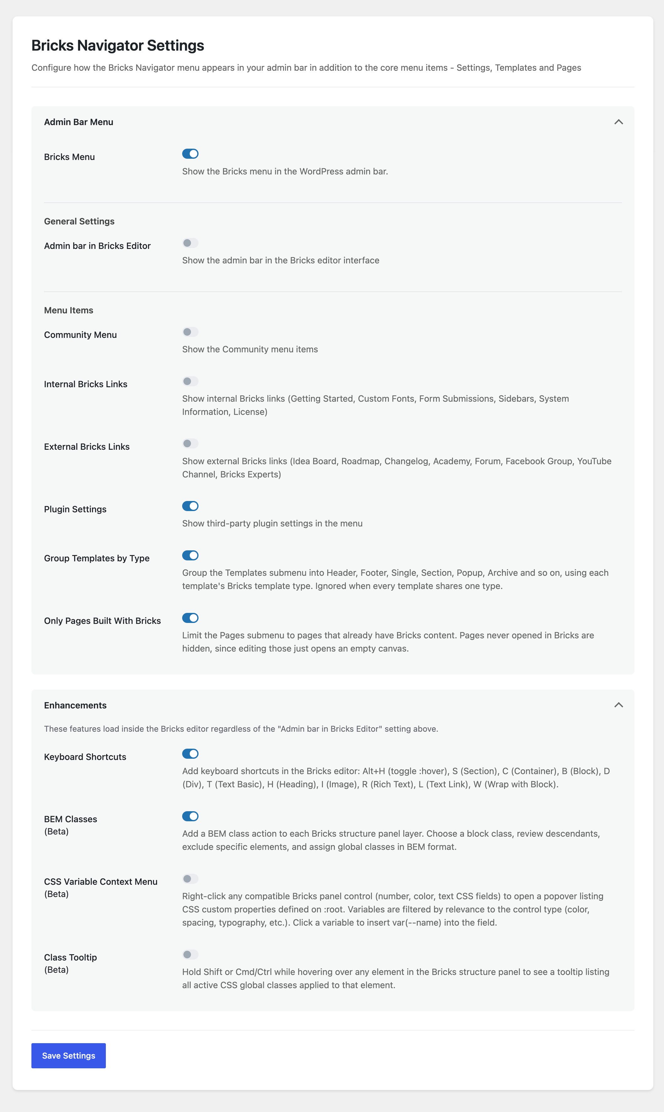 Screenshot showing the plugin's settings page.