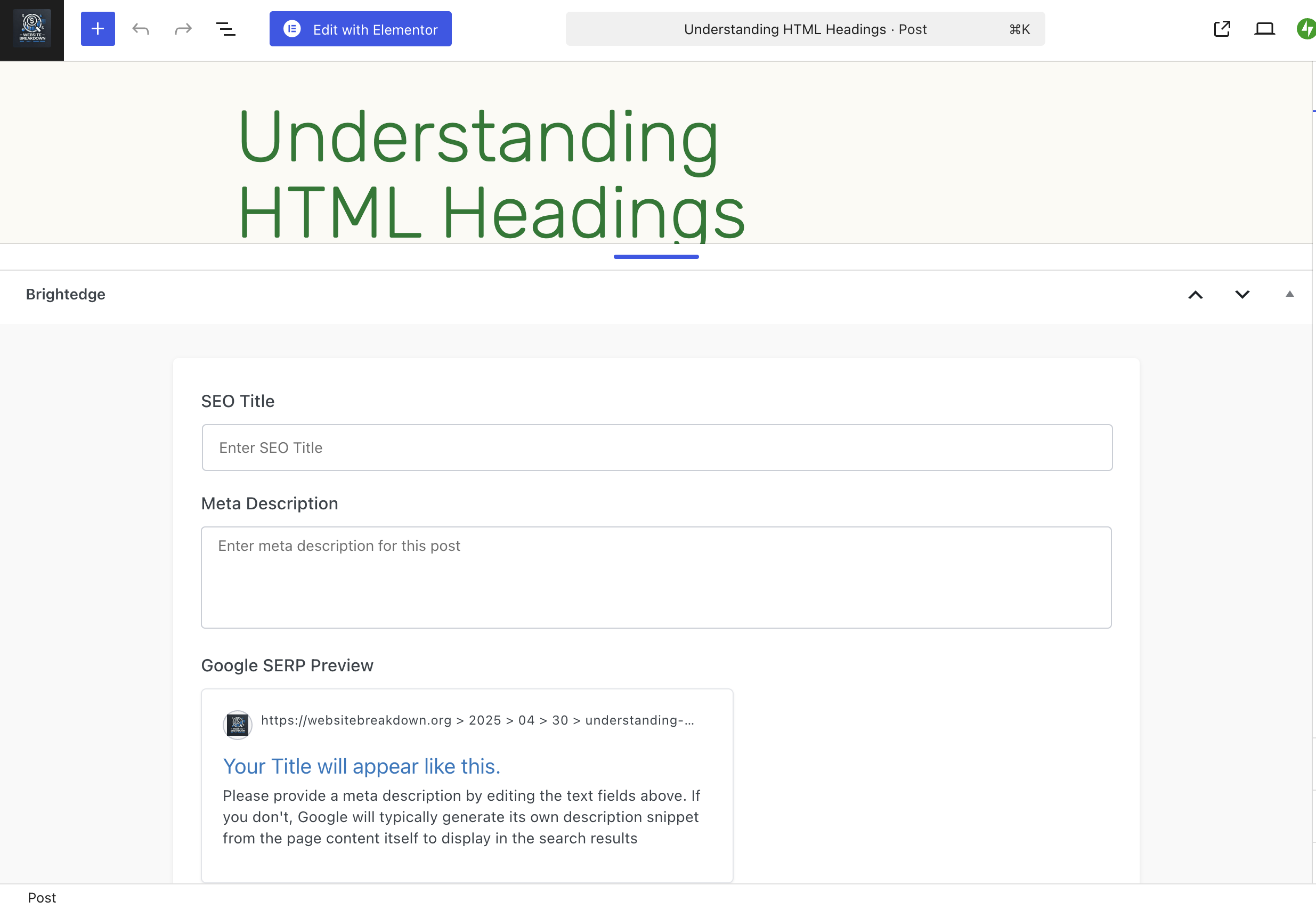 SEO Editorial Dashboard on Posts edit page.