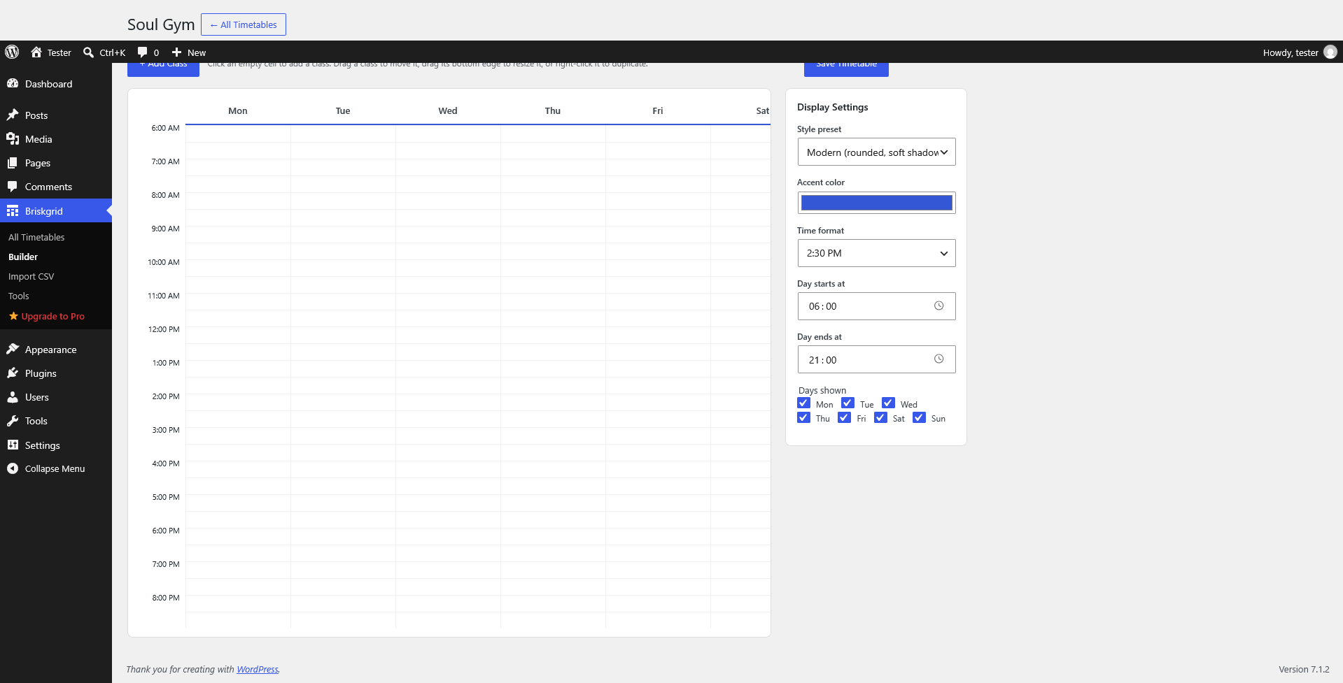 Builder display settings: control how the timetable looks on the front end.