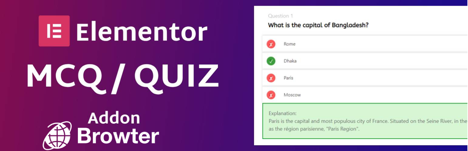 MCQ, Quiz, Question Addon For Elementor