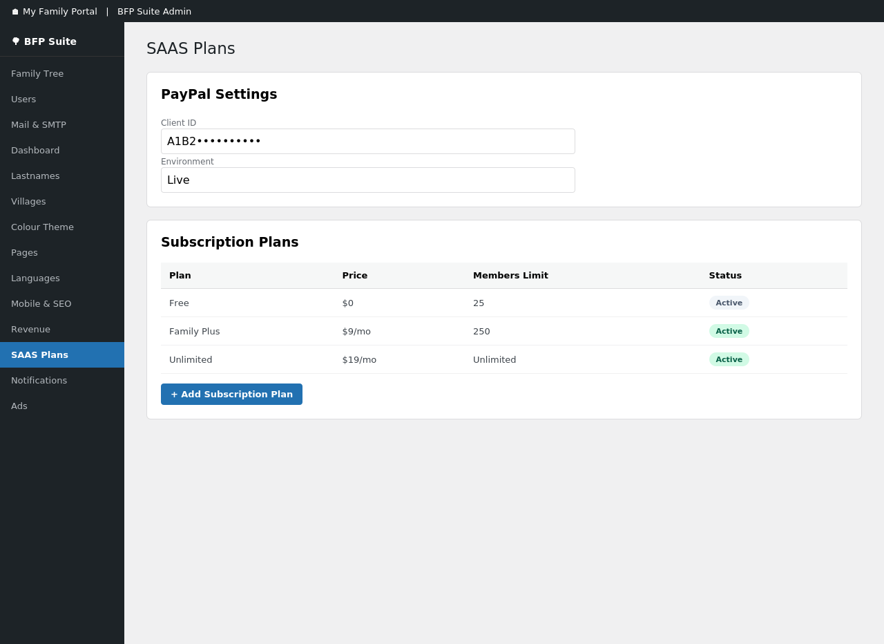 Manage subscription plans and PayPal settings