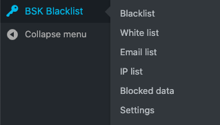 Backend menu