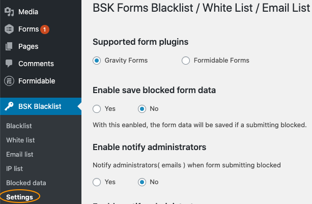 Plugin setting page to choose the form plugin to be supported
