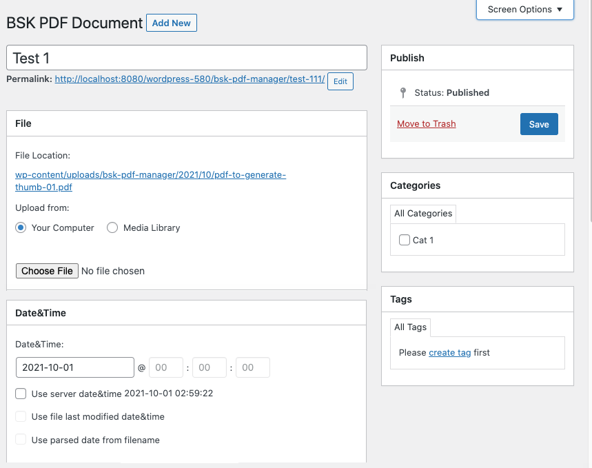 Upload your PDF / File from computer or WordPress Media library