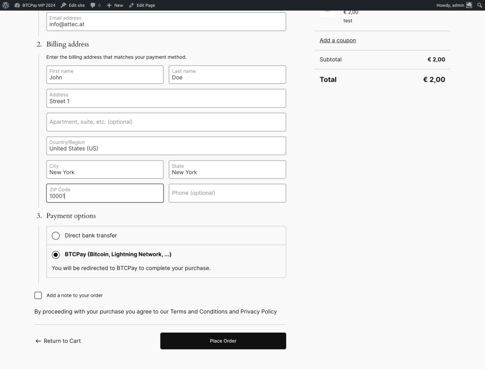 Provides a Bitcoin / Lightning Network (and other) payment gateway on checkout.