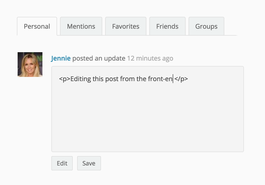 <strong>Post Editing</strong> - Editing an activity post from the front-end