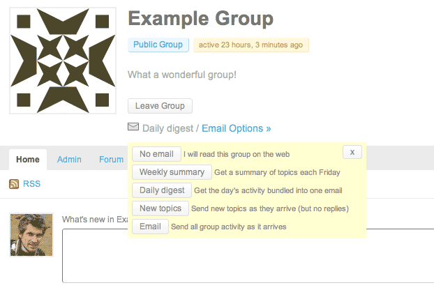 Email Options on other group pages