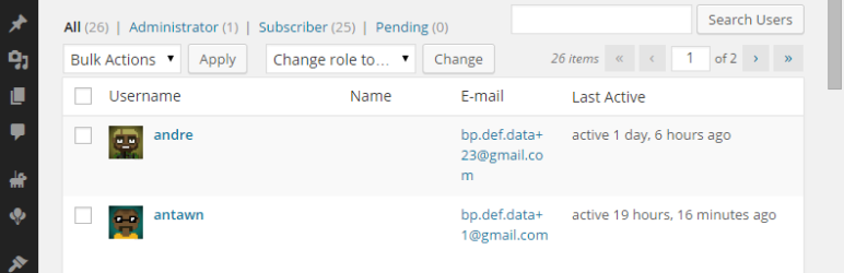 BuddyPress Last Active Users (wp-admin)