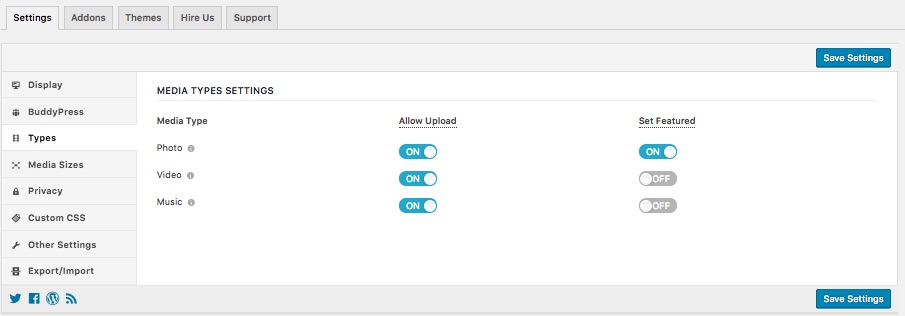 Media Types Settings