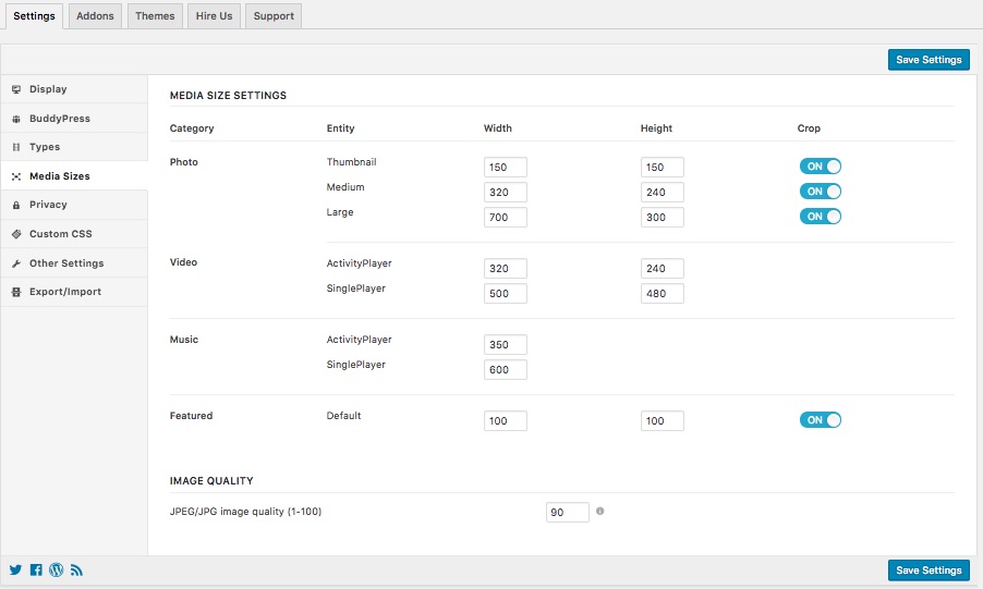 Media Size Settings