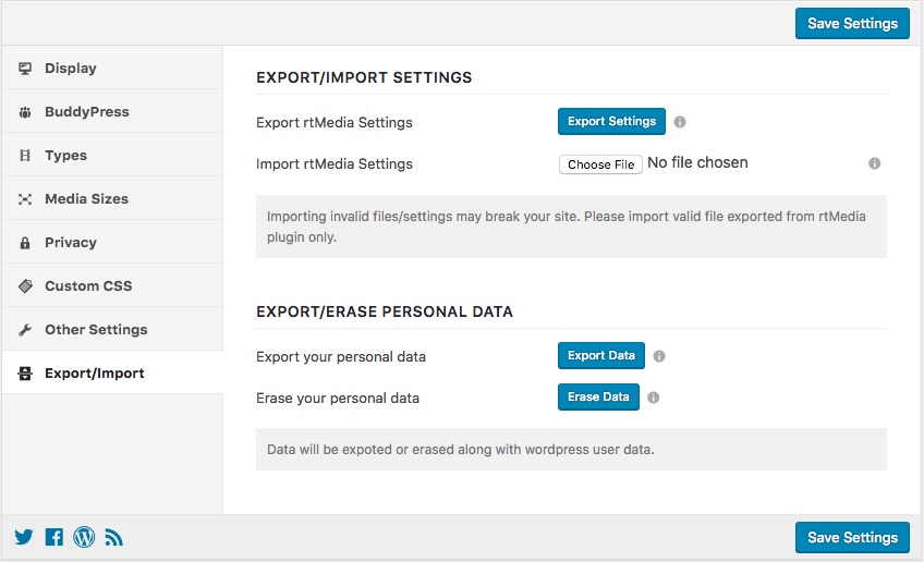 Export/Import Settings