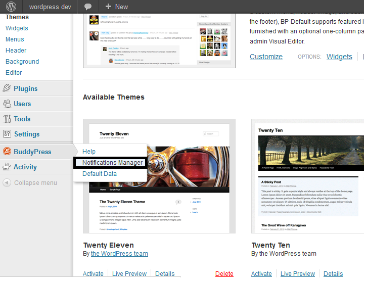 Buddypress Notifications Manager - Screenshot 1