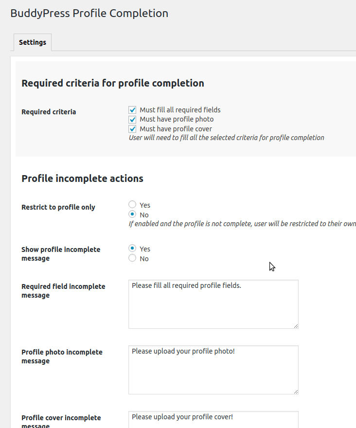 BuddyPress Profile Completion