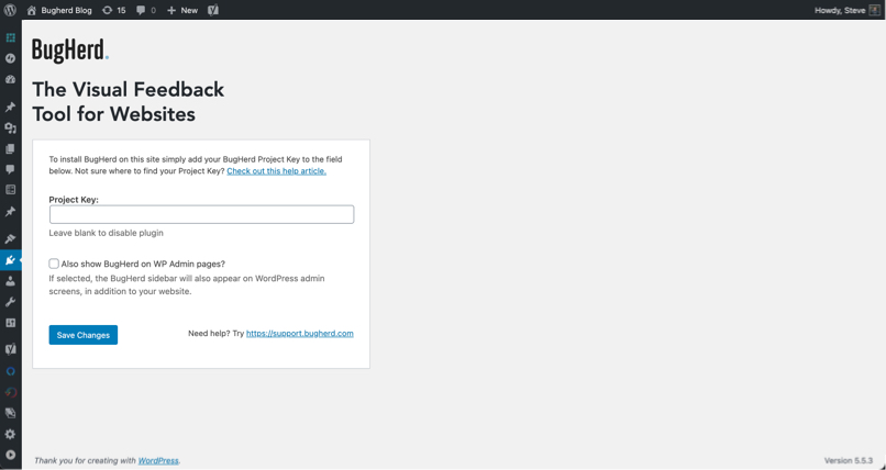 <p>Enter your Project Key from BugHerd to enable the Plugin
</p>