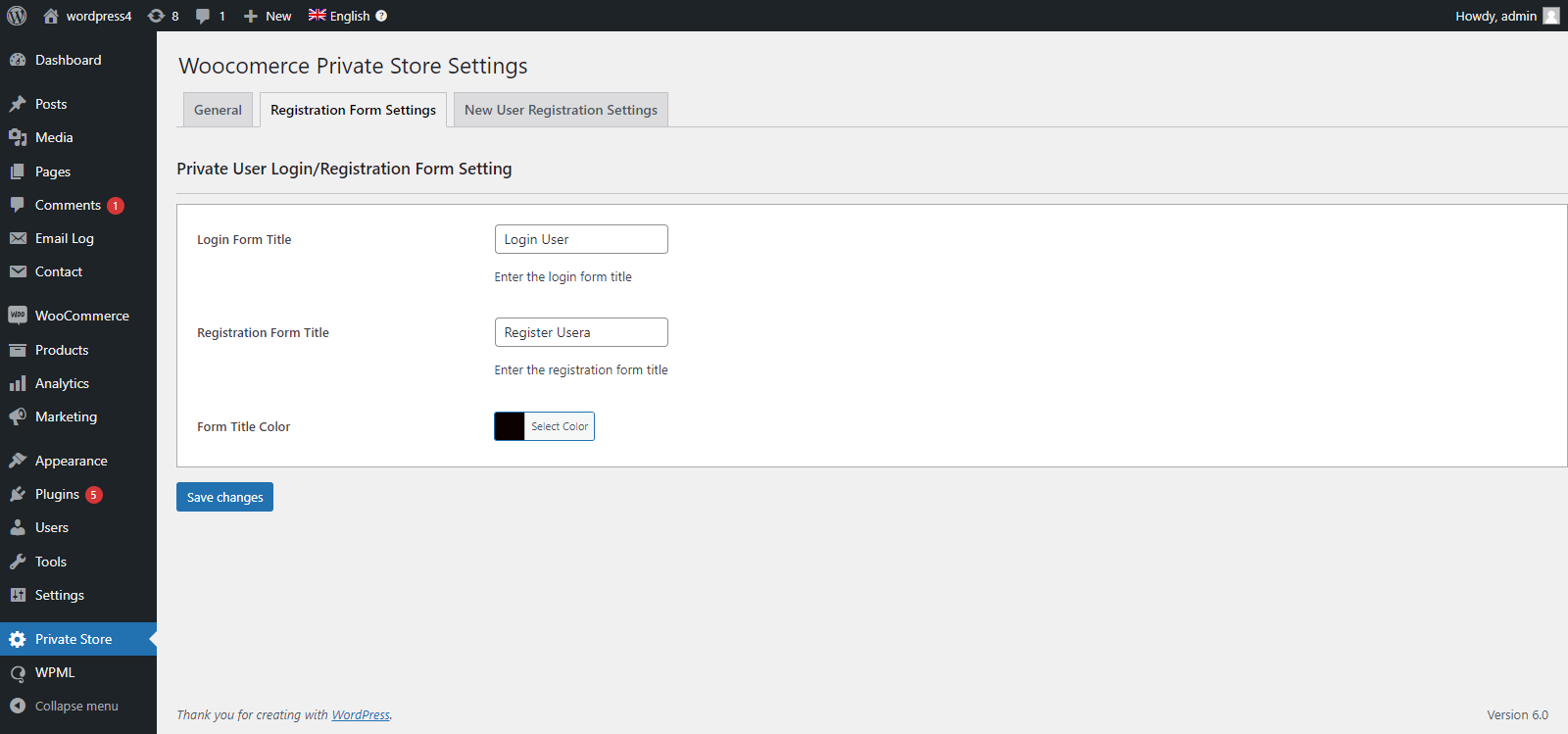 Registration Form Settings.