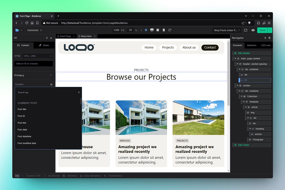 Builderius builder, dynamic data sources view