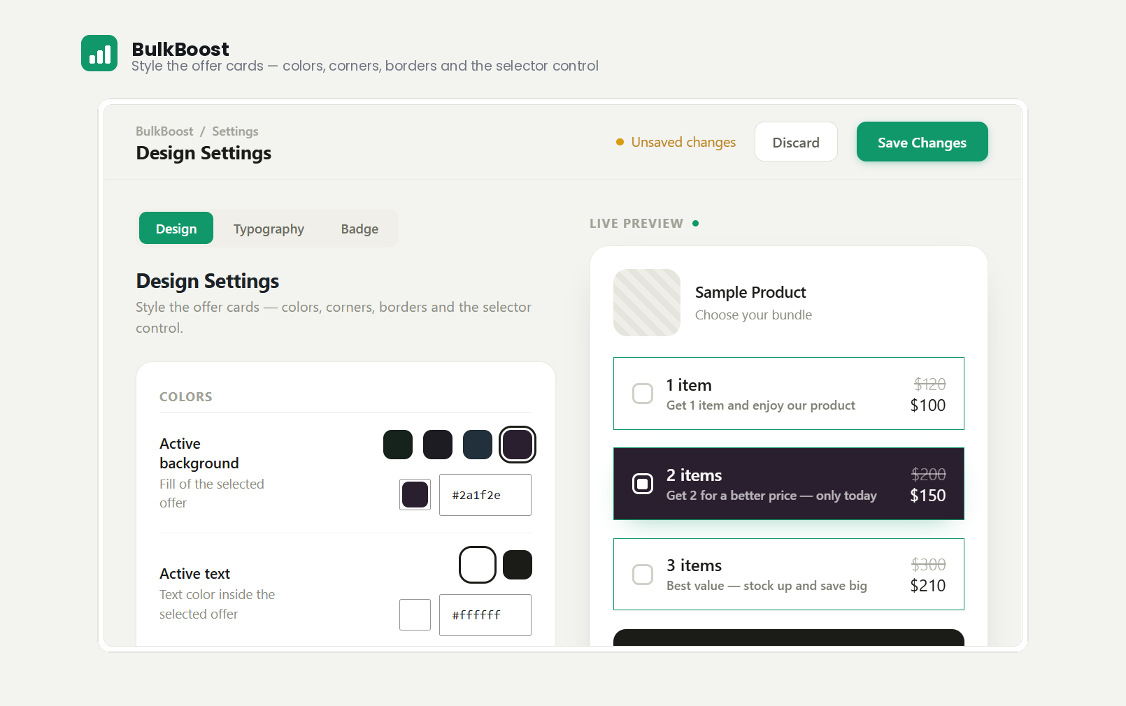 Quantity-break offers on the product page.