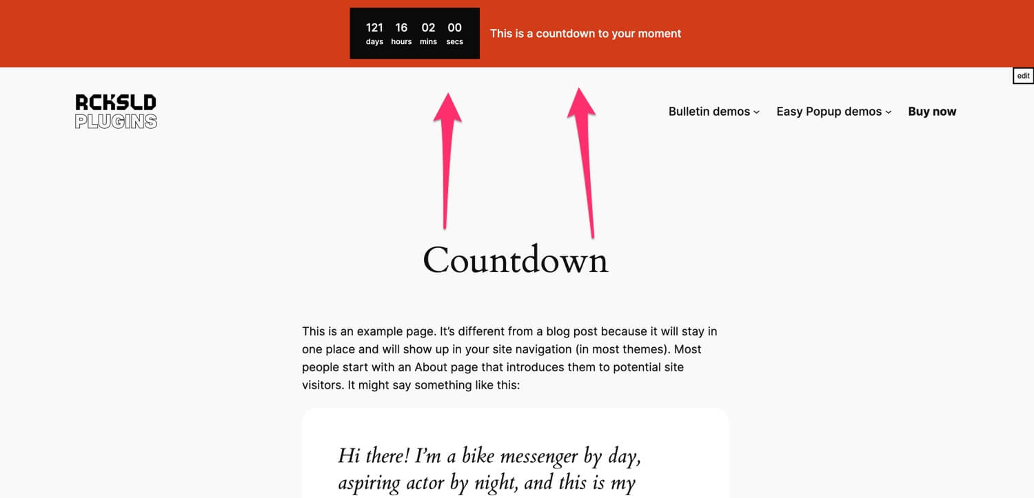 Bulletin - Countdown header front-end