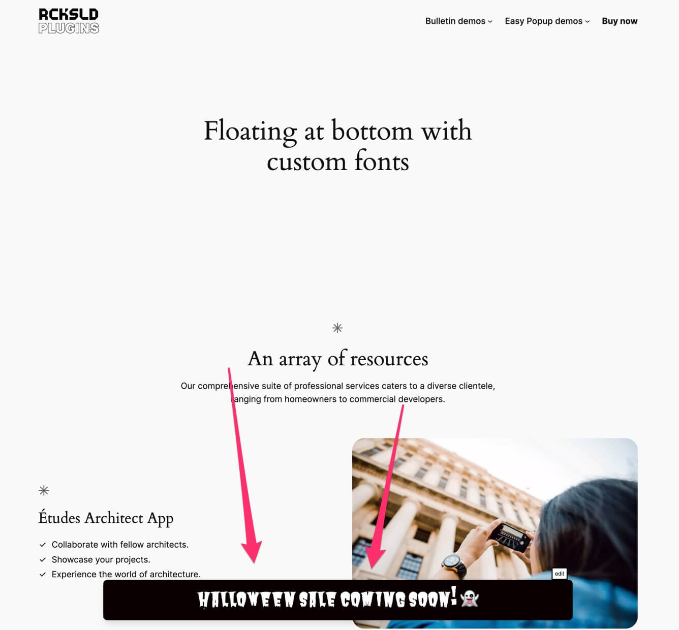 Bulletin - Floating at bottom custom fonts front-end