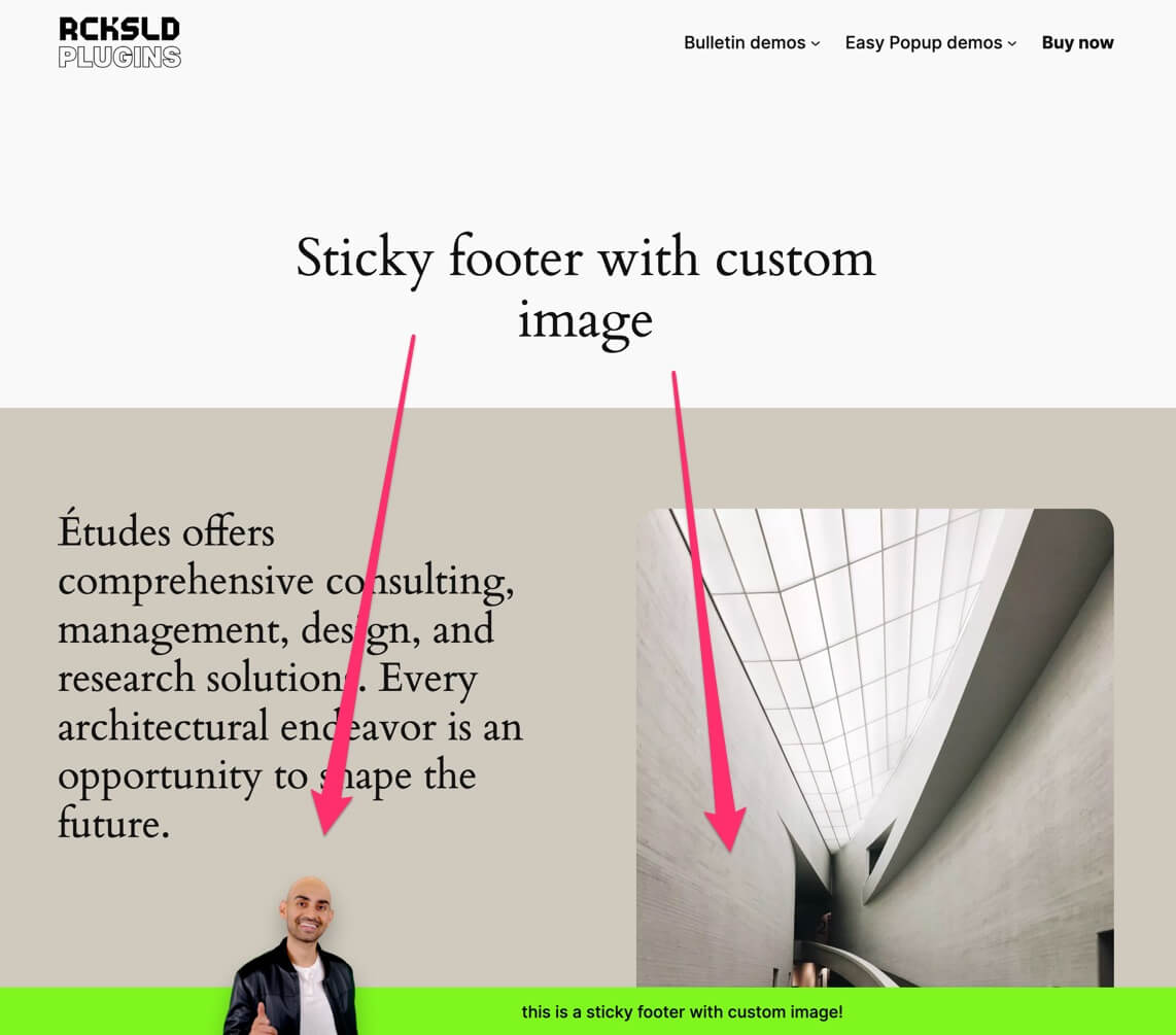 Bulletin - Sticky footer with image front-end