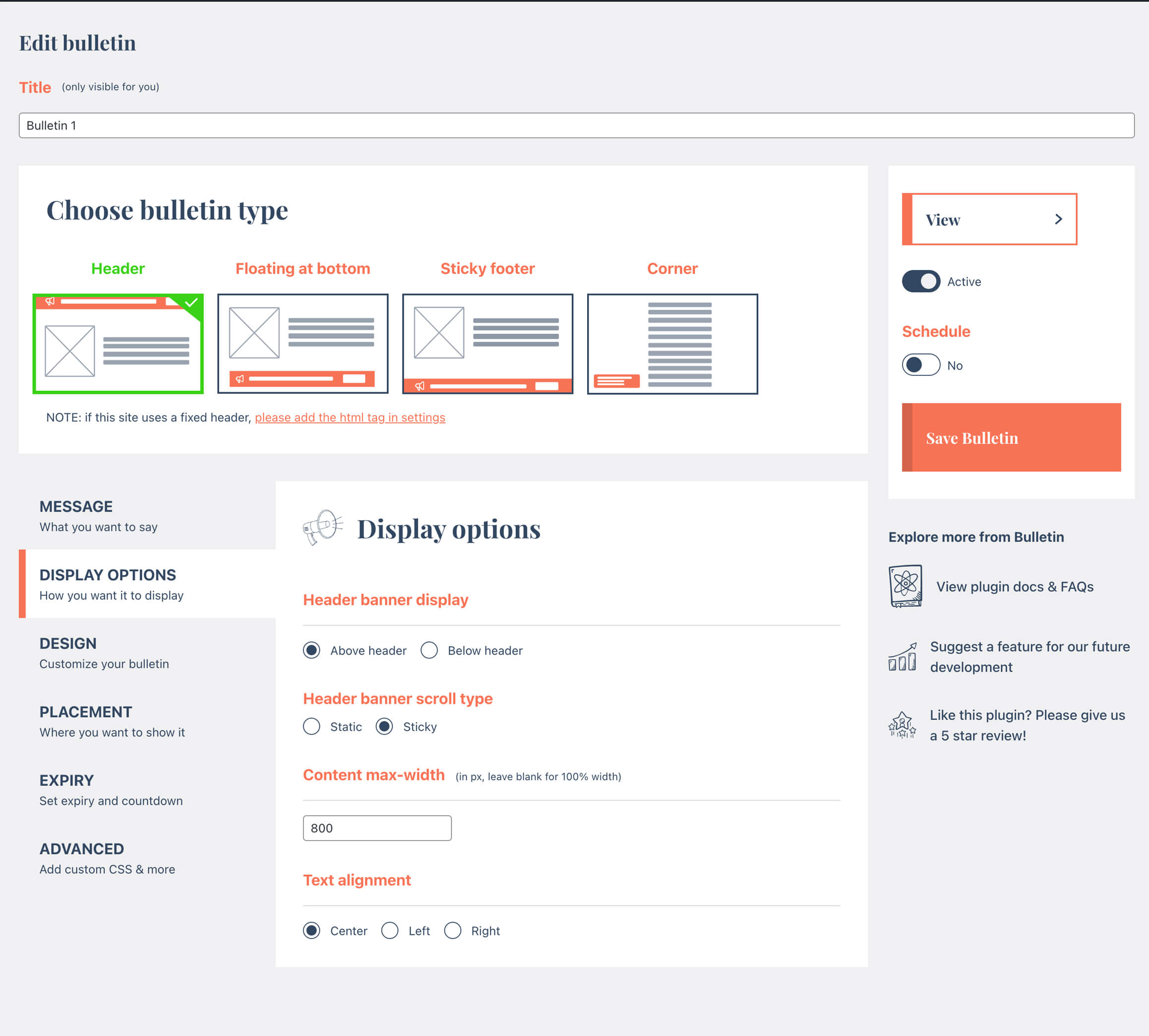 Bulletin - Display options