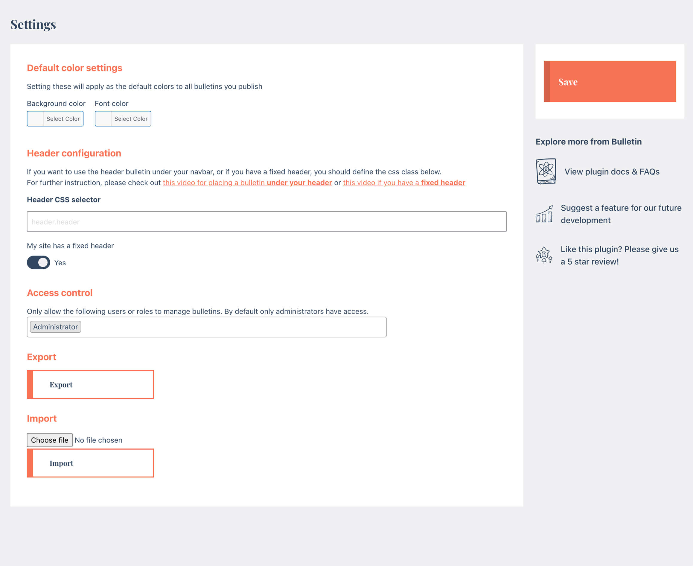 Bulletin - General settings