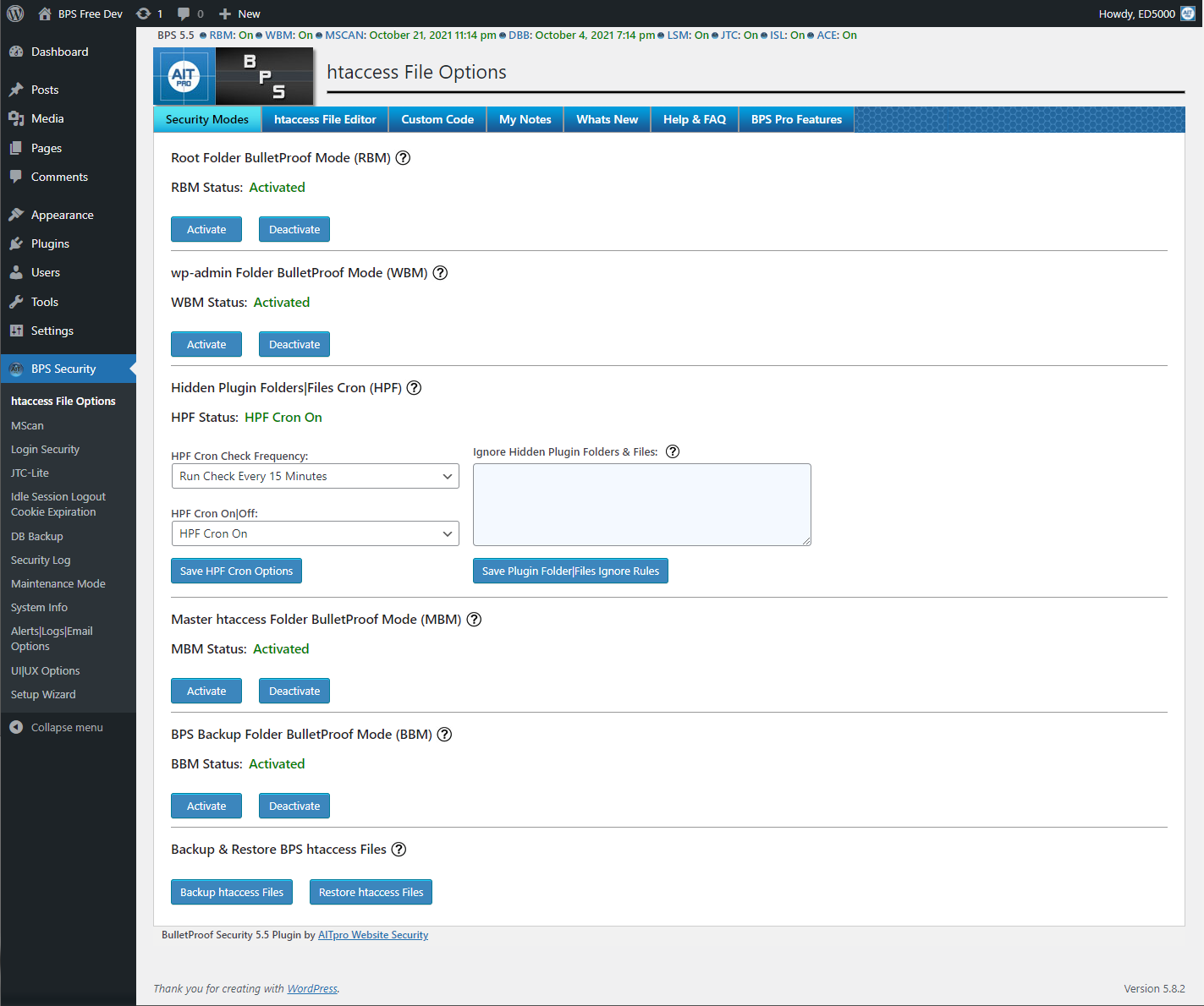 BulletProof Security - htaccess File Options: Security Modes (Firewalls)