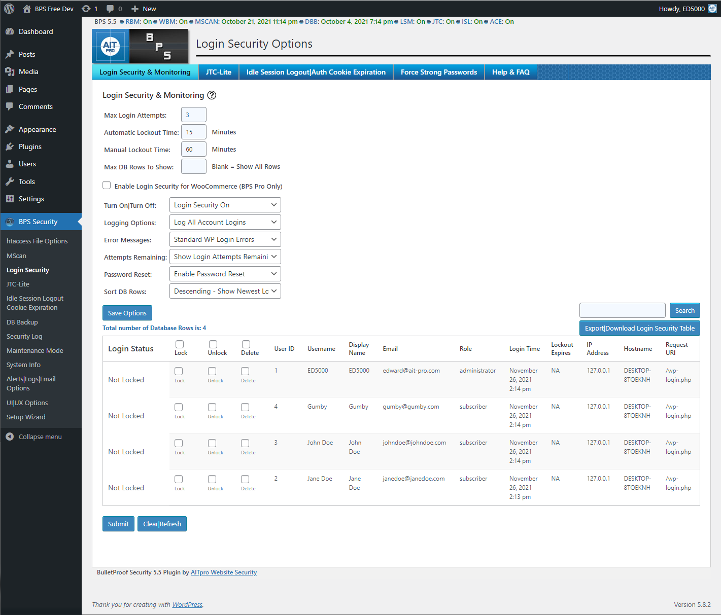 BulletProof Security - Login Security and Monitoring: Log all logins or only locked accounts